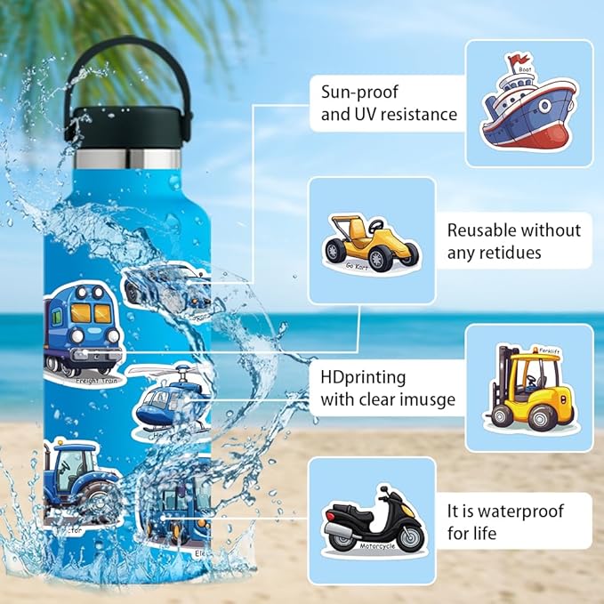 200 pcs car stickers bulk.truck stickers for kids classroom boys girls school,construction pack sticker gift for party favors book water bottles phone case laptop