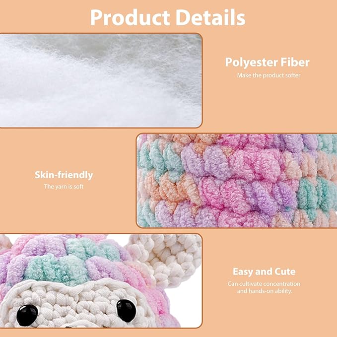 Vanttokeey Crochet Kit for Beginners, Animal Amigurumi Crochet Kits Included, Step-by-Step Video Tutorials, Beginner Crochet Kit for Adults and Kids, Crocheting Starter Set (Cow)