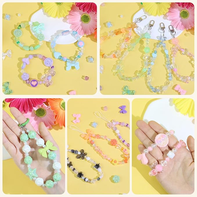 LAIDANLA Acrylic Green Beads for Keychain Making Green Cute Beads for Jewelry Bracelets Necklace Phone Charm Assorted Random Aesthetic Kawaii Kandi Bead Charms 160g
