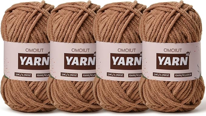 4 Packs Plush Chenille Chunky Crochet Yarn - Baby Yarn for Crocheting Soft - Velvet Yarns Knitting for Blankets Crafts - Fluffy Amigurumi Yarns 200g/262.5yds (4 Light Coffee)