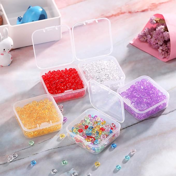 SATINIOR 12 Pack Bead Organizer Box Small Clear Plastic Beads Storage Containers Box with Hinged Lid for Bracelet Making DIY Jewelry Craft Nail (3.3 x 3.3 x 1.2 Inch)