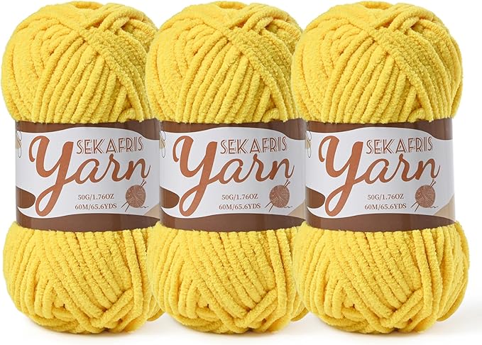 3 Pack Fluffy Velvet Yarn for Crocheting，Baby Blanket Yarn for Crocheting Soft，150g(196.8yds) Amigurumi Yarns，Plush Chenille Crochet Yarns，Puzzle Yarn for Crochet Weaving Craft(3 Golden Yellow)