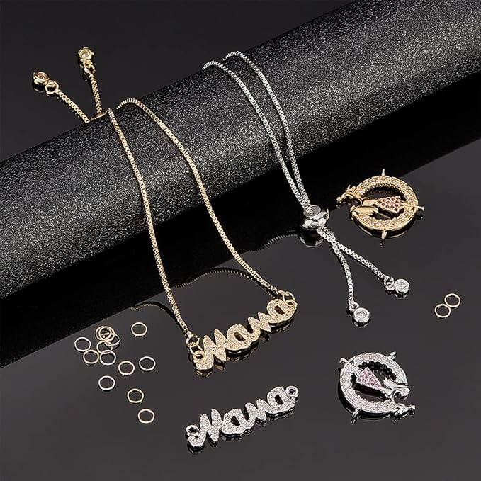 NBEADS Mother's Day Bracelet Making Kit, Including 2 Pcs Adjustable Slider Bracelets 4 Pcs Cubic Zirconia Links with 40 Pcs Jump Ring for Mother's Day Gift Craft Jewelry Making