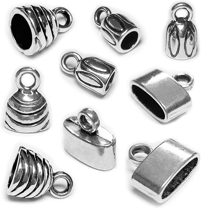 Silver Cord End Cap 90 Pcs Kumihimo Kit Flat Leather Cord End Caps Round Tassel End Caps Barrel End Caps Bracelet Making Supplies Leather Bracelet Making Kit by Heather's cf