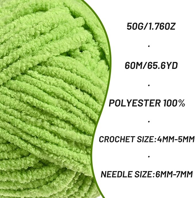 Fluffy Velvet Yarn for Crocheting，Baby Blanket Yarn for Crocheting Soft，50g(65.6yds) Amigurumi Yarns，Plush Chenille Crochet Yarns，Puzzle Yarn for Crochet Weaving Craft(Grass Green)