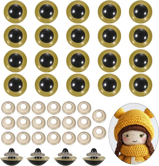 PATIKIL 24mm Safety Eyes, 20Pcs Realistic Doll Crocheting Safety Eyes with Washers for Decor Crochet Accessories Dolls Craft Halloween, Gold Tone