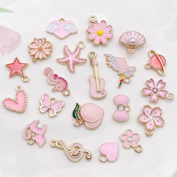 WOCRAFT 40pcs 20 pairs Assorted Enamel Bracelet Charms for Jewelry Making DIY Necklace Bracelet Earrings Keychain Crafting Charms Kit Crafts (Pink-SN991)