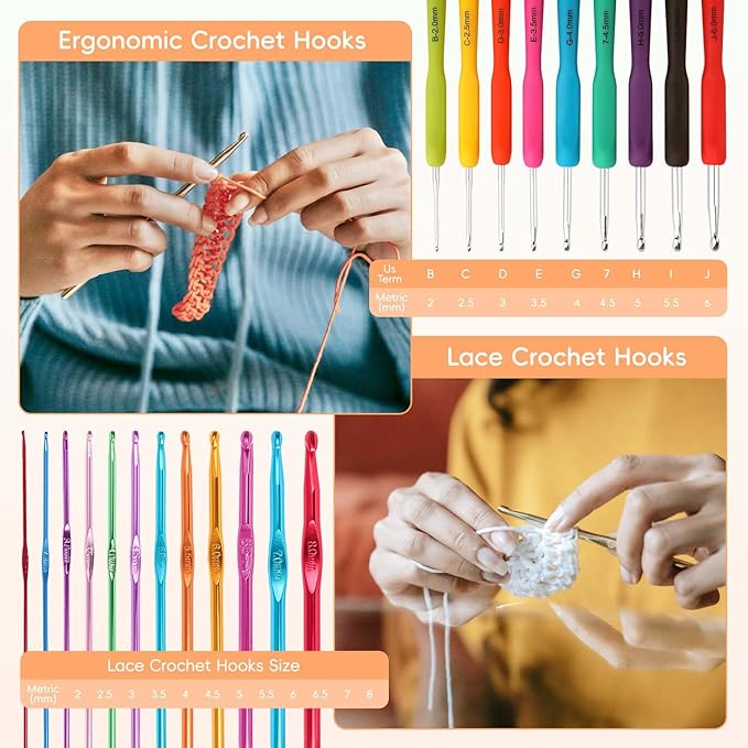 HATINXIA Crochet Hooks, 85pcs Crochet Hook Set with Storage Case, Yarn Crochet Kit for Beginners, Ergonomic Crochect Needles DIY Knitting Accessories Tools for Experienced Crochet Lovers, C2 Cat