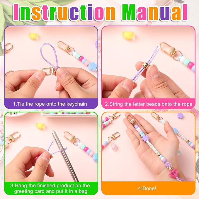 Landical 564 Pcs DIY Bead Keychain Kit Key Chain Making Craft Adjustable Letter Beads String Mama Sport Gift Alphabet Jewelry Backpack Accessories Holiday Party Favor (Flower,Clear Color)