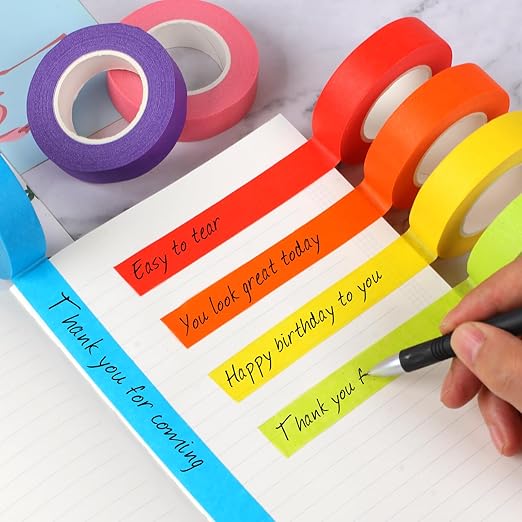 Guirnd 12PCS Colored Masking Tape, Arts & Crafts Supplies Colored Tape for Kids, Color Painters Tape Rolls 1.7cm x 18m (2/3In x 19.5Yards)