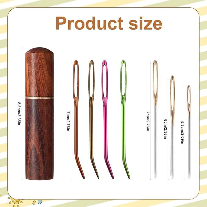 17pcs Large Eye Sewing Needles Kit with Wooden Case, Large Eye Blunt & Bent Tapestry Steel Yarn Needles Darning Needlepoint Supplies Embroidery Tools for Hand Knitting & Crochet Projects