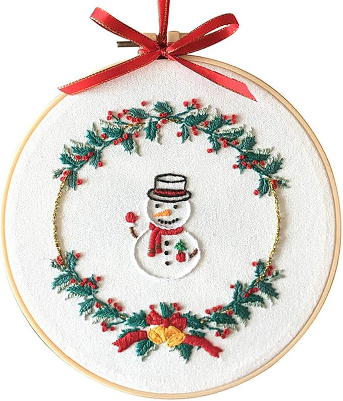 Embroidery Kit Merry Christmas Snowman Ornaments Wreath Awesocrafts Full Range of Embroidery Starter Kits for Beginners Adults DIY Handmade Easy Patterns (3 Pack)