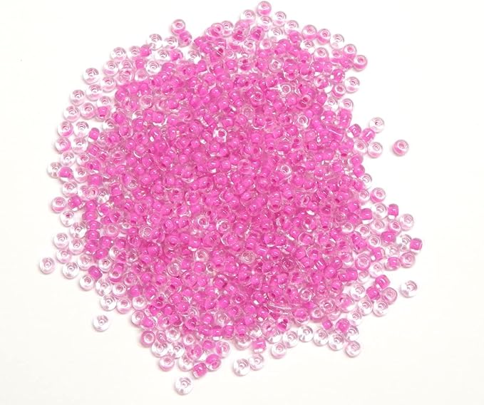 Perlin Glass Seed Beads 4mm 6/0 Round 1100pcs Mini Small Pony Spacer Beads Kit for Jewelry Making Earrings Bracelets Pendants Waist DIY Handmade (Pink Inside Colour)