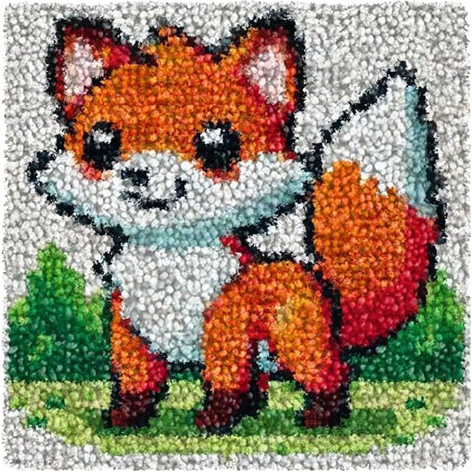 Numptain Latch Hook Kits for Adults,DIY Rug Crafts Fox Pattern Color Printed Canvas,Latch Hook Kits for Beginners Handmade Needlework Crafts Home Decoration,12"x12"