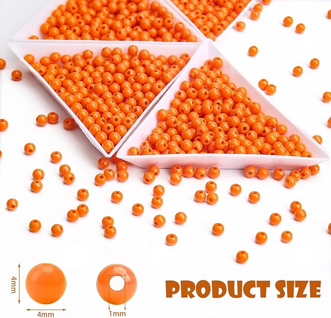 bonny boxx 2000pcs 4mm smooth orange-red acrylic round beads, plastic resin bubblegum balls chunky gumball beads for necklace and bracelet making, crafting supplies