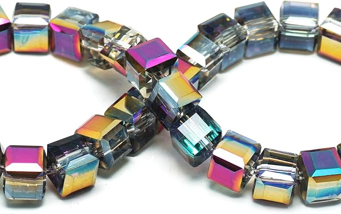 4mm Sparkle Cube Crystal Beads for Jewelry Making - Faceted Spacer Beads for Bracelets(94-100pcs, Purple Magenta)
