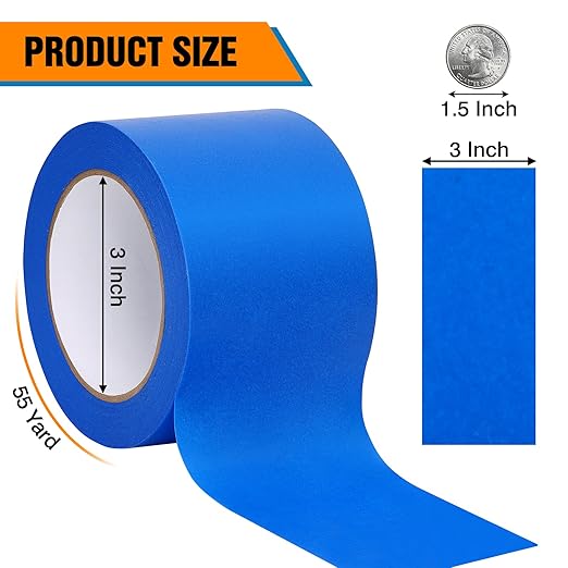 HongWay Painters Tape 3 Inch Wide, 55yd, Masking Tape for Painting Labeling Arts Crafts, Easy Removal, No Residue (Blue)