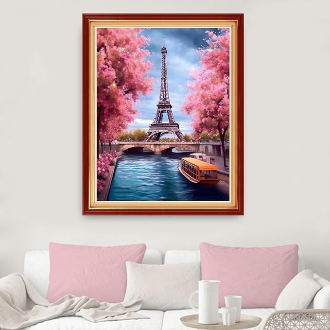 dimxvean cross stitch kits for adults - eiffel tower scenery 16x20 inch