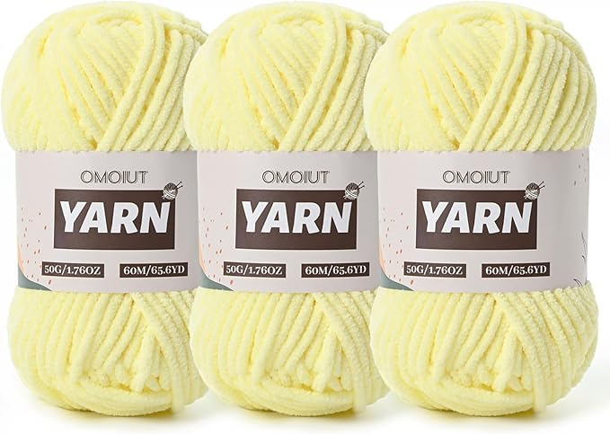 3 Packs Plush Chenille Chunky Crochet Amigurumi Yarn - Baby Yarn for Crocheting Soft - Fluffy Velvet Yarns Knitting for Blankets Crafts 150g / 196.8yds (3 Lemon Yellow)