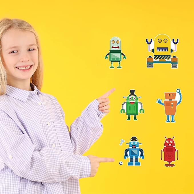 24 sheets 8.27''×5.9'' make your own robot stickers for kids toddlers, make a face stickers for kids party favors activities