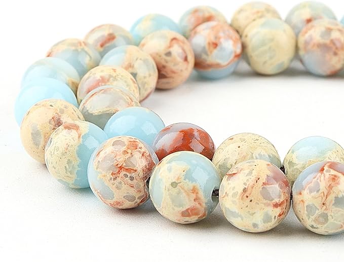 Natural Stone Beads Gemstone Beads for Jewelry Making - Crystal Beads for Bracelets, 6mm Jasper Beads Round Loose Beads(59-62pcs, 6mm, Blue Snake Skin)