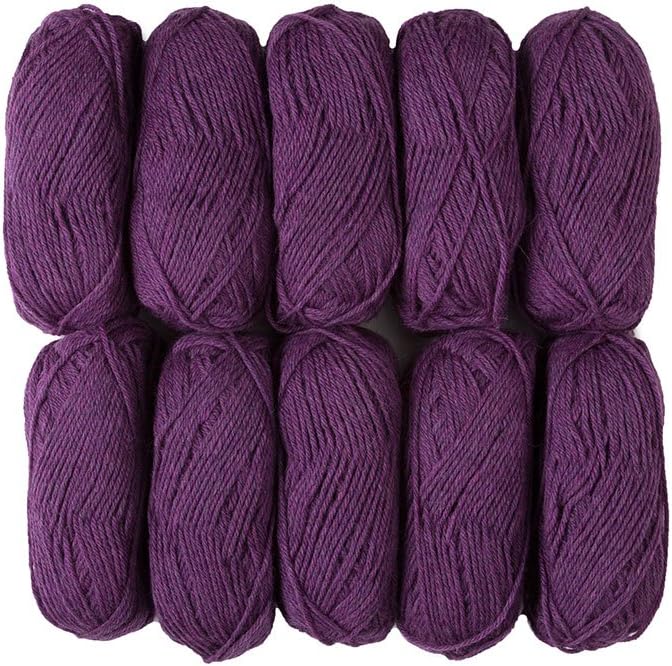 Knit Picks Wool of The Andes Worsted Weight Purple 100% Wool Yarn Multi Pack (10 Balls - Amethyst Heather)
