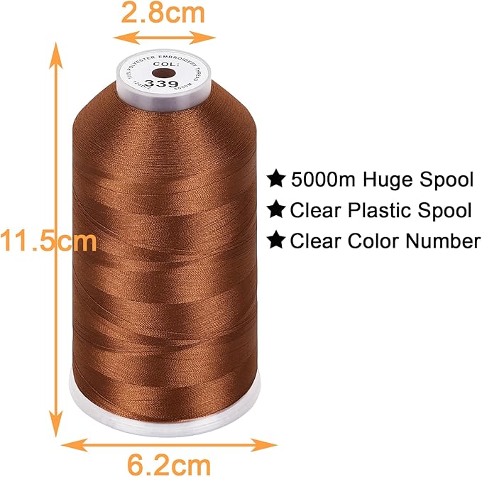 New brothread - Single Huge Spool 5000M Each Polyester Embroidery Machine Thread 40WT for Commercial and Domestic Machines - Clay Brown