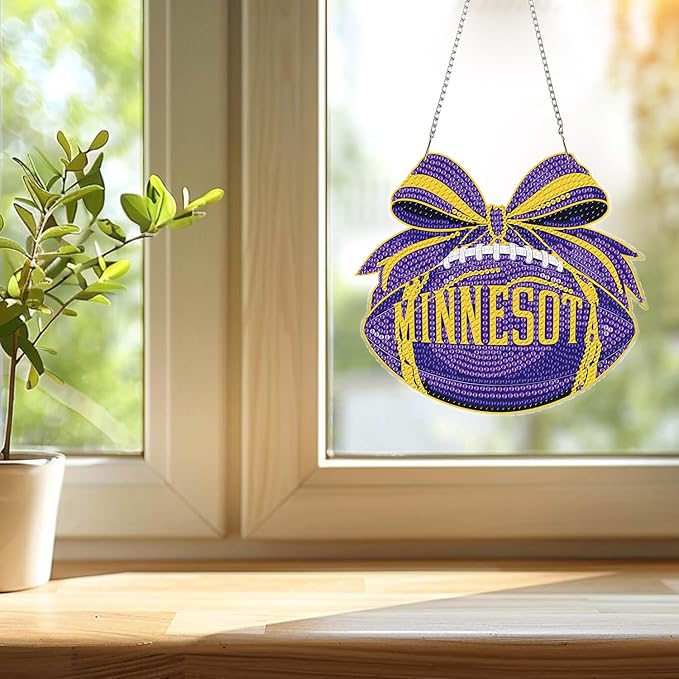 Rertcioph Football Diamond Art Hanging Kit for Adults, DIY Acrylic 5D Diamond Painting Hanging Ornament for Minnesota Home Wall Decor and Gift