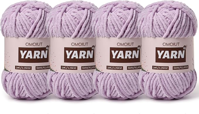 4 Packs Plush Chenille Chunky Crochet Yarn - Baby Yarn for Crocheting Soft - Velvet Yarns Knitting for Blankets Crafts - Fluffy Amigurumi Yarns 200g/262.5yds (4 Light Purple)