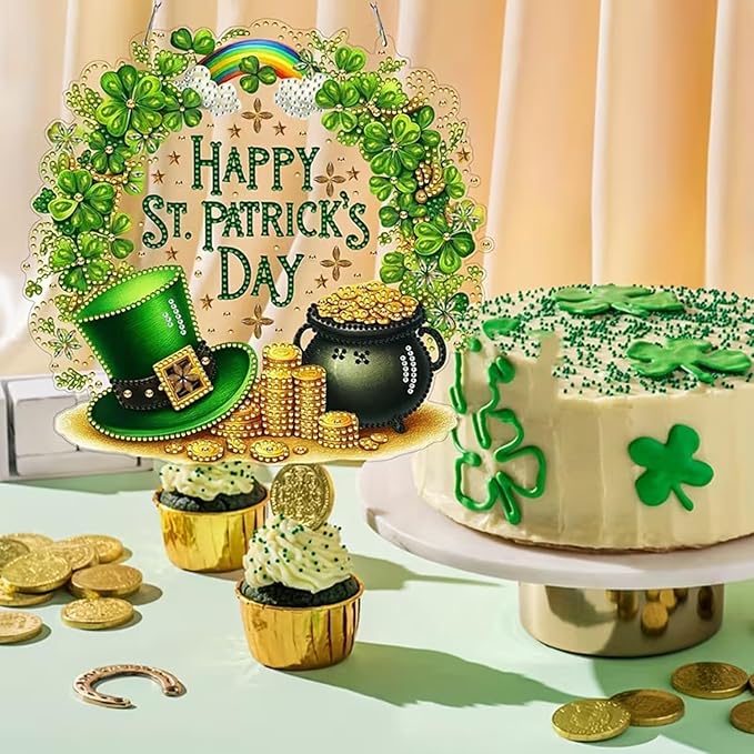 Hanging Diamonds Art kit for Adult,Saint Patrick Wreath Pendant Diamonds Painting Art Kit,7.0x6.8inch Acrylic Diamonds Painting Board Kit Ornament, Special Crystal Diamond Hanging Ornament