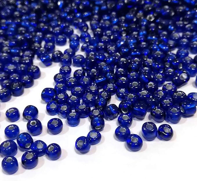 Perlin Glass Seed Beads 4mm 6/0 Round 1100pcs Mini Small Pony Spacer Beads Kit for Jewelry Making Earrings Bracelets Pendants Waist DIY Handmade (Royal Blue Silver Lined)