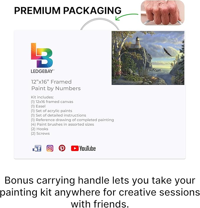 Ledgebay DIY Paint by Numbers Kit for Adults Framed Canvas: Beginner to Advanced Paint by Numbers Kit, Kits Include Acrylic Paint Set Brushes & Tabletop Easel (Guiding Light 12"x16" Framed)