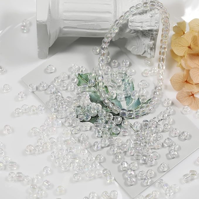 Bala&Fillic Raibow Clear Color 4mm Seed Beads About 1200pcs/100Grams in Bag, 6/0 Glass Craft Beads for Making Bracelet and Necklace (Raibow Clear)