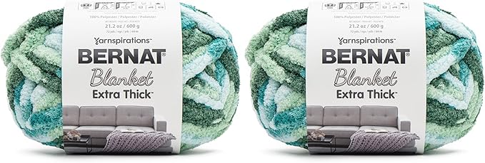 Bernat Blanket Extra Thick Teal Ivy Varg Yarn - 2 Pack of 21.12oz/598.74g - 100% Polyester - #7 Jumbo - 72 Yards - Chunky Yarn for Hand Knitting, Crocheting, Crafts & Amigurumi