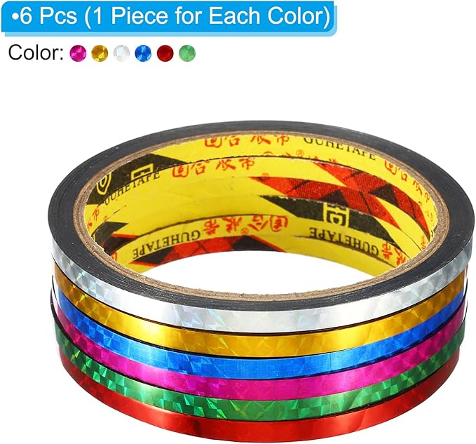 PATIKIL Prism Tape 0.2 Inch x 32.8 Yards, 6 Pack Holographic Metalized Reflective Self Adhesive for DIY Art Craft Wrap Wall Decoration, Assorted Color