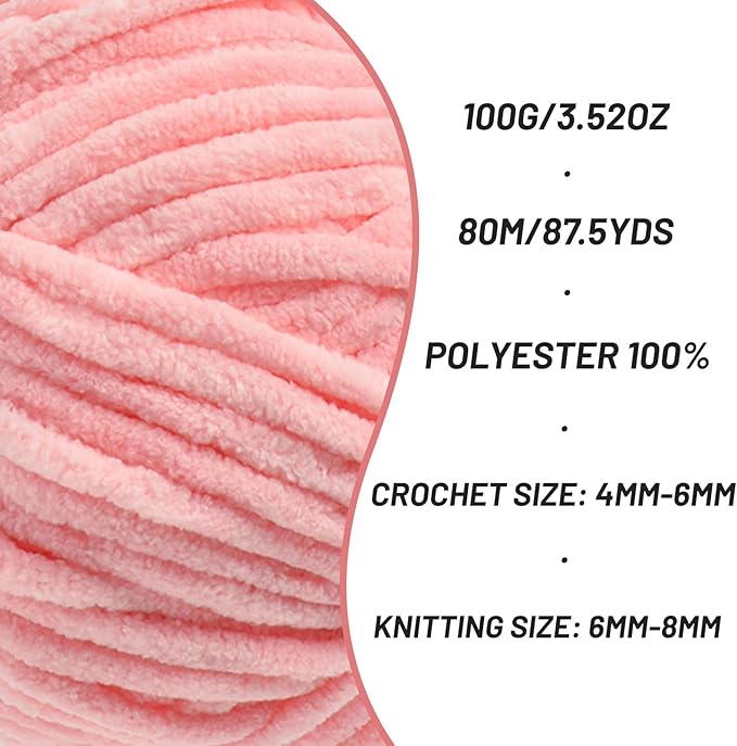 4 Pack Chunky Chenille Yarn for Crocheting, Baby Yarn for Crocheting Soft Blanket, 349.9 yds /14.1 oz Crochet Yarn, Bulky 5 Amigurumi Yarns, Fluffy Velvet Yarns for Knitting Crafts (4 Pink)