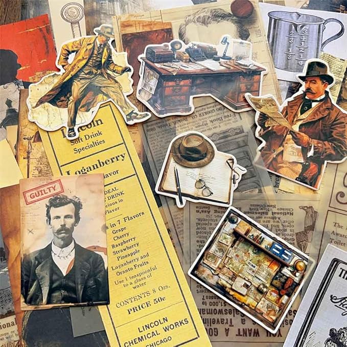 42Pcs Detective Gothic Scrapbook Paper Sheets for Junk Journal Supplies, Vintage Aesthetic Ephemera for Journaling, Decoupage, Scrapbooking, Dark Academia Wall Collage Room Decor Kit