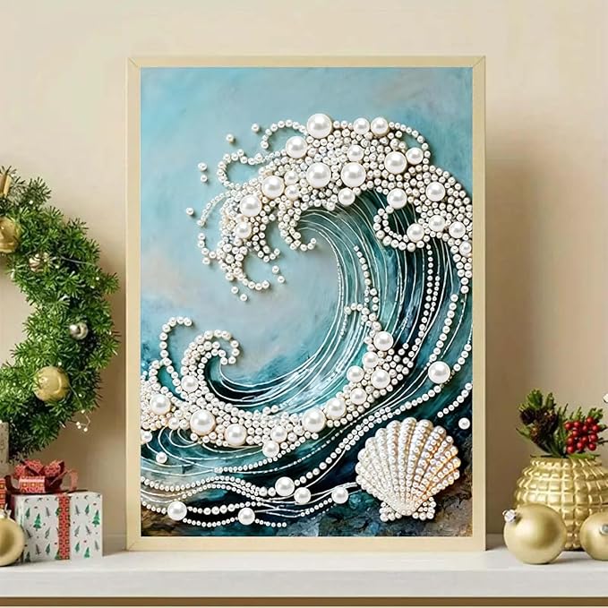 GEMFAMILY 5D Diamond Art Pearl Painting Kits for Adults,Special Shape Diamond Art Kits for Wave, DIY 3D Plastic Pearl Painting Kit for Home Wall Decoration 12 × 16 inch