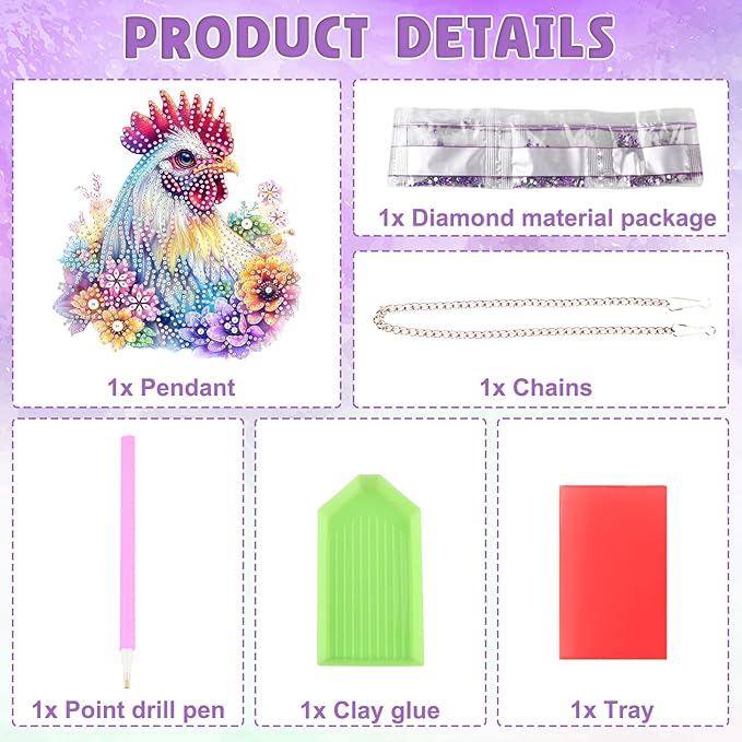 DOMROM Rooster Diamond Art Hanging Pendant, 5D Special Shaped Crystal Diamond Art Window Pendant Ornament Double Sided Pattern Wall Hanging Sign for Beginners DIY Crafts Decor