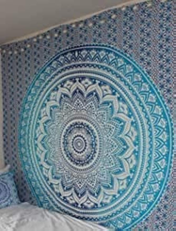 popular handicrafts tapestry wall hanging hippie ombre mandala bohemian hippy intricate indian tapestries bedspread 54 x 60 inches (140cm x 152cm) blue