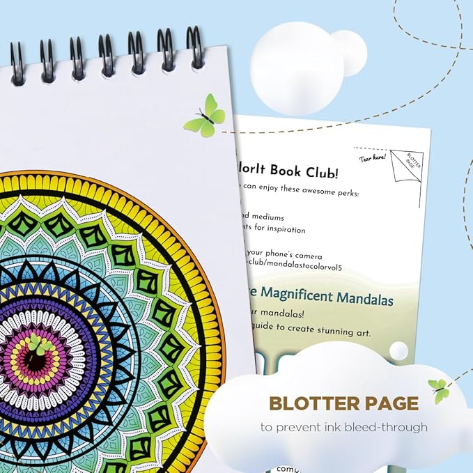 ColorIt Mandalas Volume V Spiral Bound Adult Coloring Book with 50 Mandala Patterns for Relaxation and Stress Relief - Includes Perforated Pages, Thick Paper, Hardback Covers, and Blotter Page