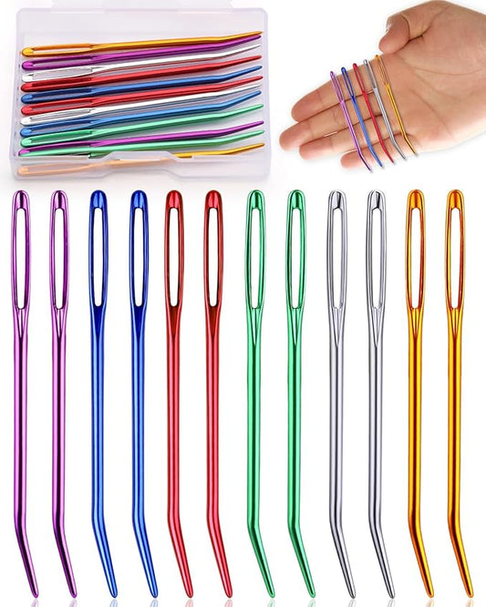 12 Pcs Yarn Darning Tapestry Needles, 6 Colors Large Eyes Blunt Yarn Needles, Large Eye Sewing Darning Crochet Needle for Yarn, Crocheting, Weaving with Stitch Markers Storage Box