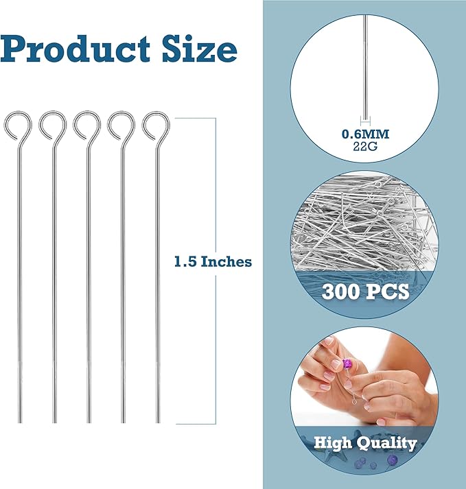 Mandala Crafts 1.5 Inch Stainless Steel Eye Pins for Jewelry Making Earring Making Supplies Jewelry Findings Open Eye Head Pins for Earrings DIY Bracelets Rosary Charms