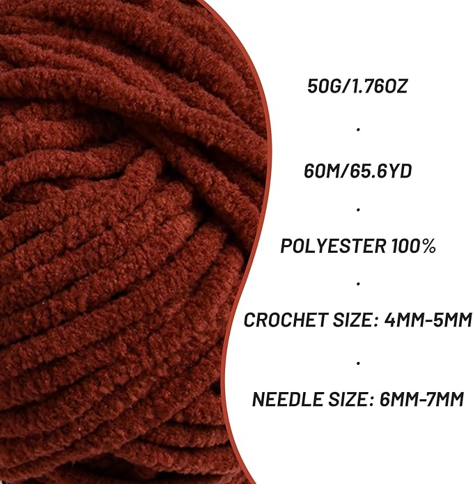 3 Packs Plush Chenille Chunky Crochet Yarn - Baby Yarn for Crocheting Soft - Velvet Yarns Knitting for Blankets Crafts - Fluffy Amigurumi Yarns 150g / 196.8yds (3 Coffee)