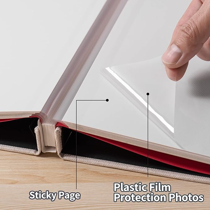 Large Photo Album Self Adhesive 4x6 8x10 10x12 13"x12.8" Magnetic Scrapbook 12.6"x11" 60 Sticky Pages Linen Cover Beige DIY Photo Album with A Metallic Pen and DIY Stickers