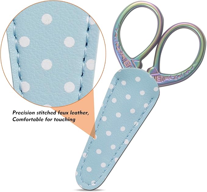 Cute 3.6inch Embroidery Scissors Crafting Sewing Threading Needlework Scissors with Leather Scissor Cover for Sewing Handicrafts Tool Craft Art Work and Everyday Use
