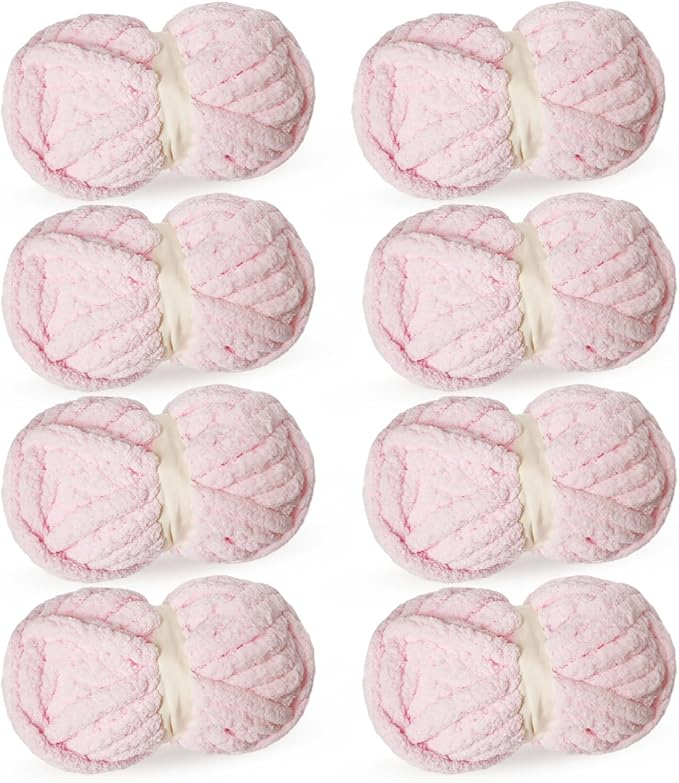 Light Pink Chunky Chenille Yarn for Crocheting Bulky Thick Fluffy Yarn for Knitting,Super Bulky Hand Blanket, Soft Plush Yarn Crochet Carpet/Scarf/Cushion/ 8 Jumbo Pack(63.76oz/197.68yd