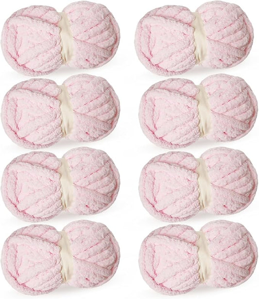 Light Pink Chunky Chenille Yarn for Crocheting Bulky Thick Fluffy Yarn for Knitting,Super Bulky Hand Blanket, Soft Plush Yarn Crochet Carpet/Scarf/Cushion/ 8 Jumbo Pack(63.76oz/197.68yd