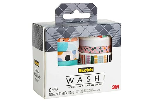 Scotch Washi Tape, Abstract Modern Design, 8 Rolls, Great for Bullet Journaling, Scrapbooking and DIY Décor (C1017-8-P19)