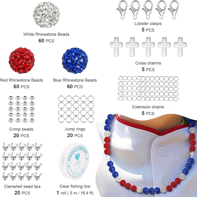 256Pcs 10mm Rhinestone Beads Kit for Jewelry Making, 3 Colors Round Disco Ball Sparkly Beads with Cross Charms and Accessories for DIY Baseball Necklaces Bracelets Earrings